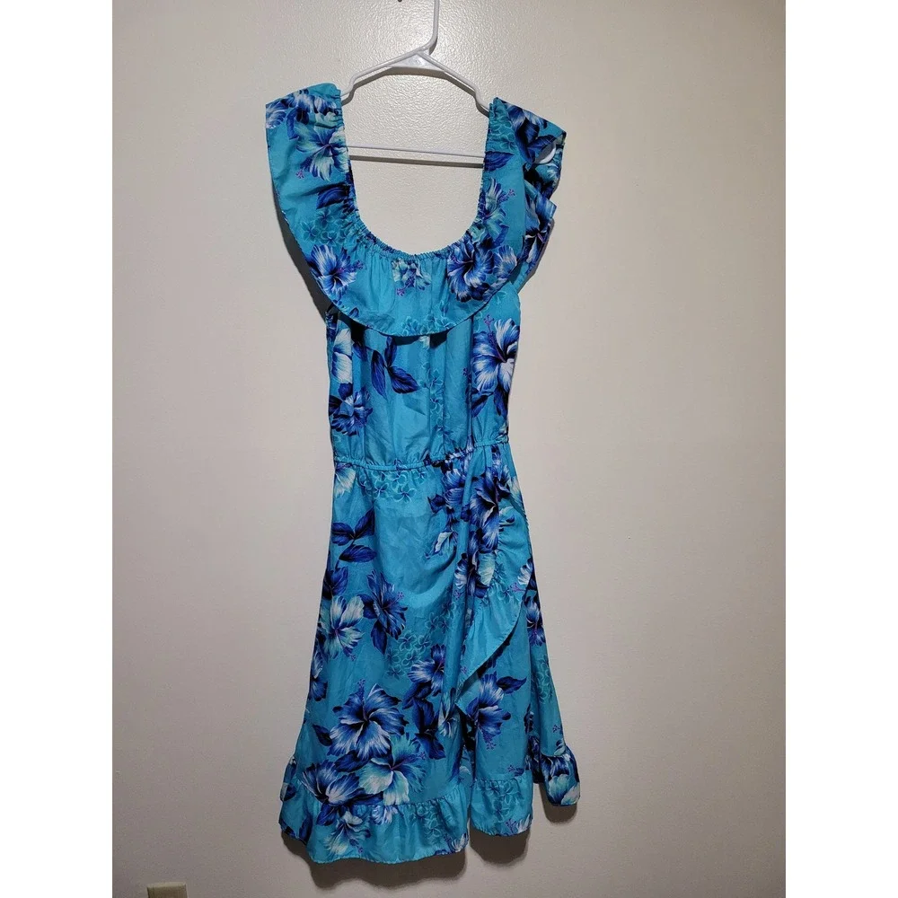 Jade Fashions Hawaiian‎ Dress Women Large Blue Floral Ruffle Midi